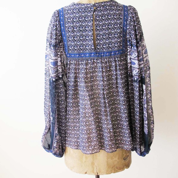 Ulla Johnson Reema Blouse Blue 6 Wide Sleeve Boho Semi Sheer - Picture 3 of 7